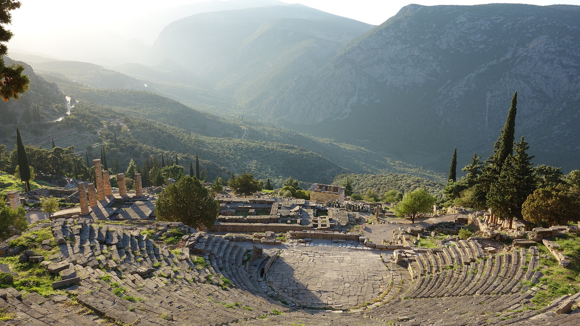 Ancient sanctuary and mountain landscape at Delphi